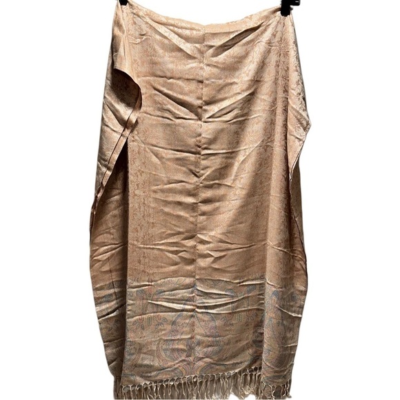 Elegant Shawl in Floral Cream on Cream - Versatile Wrap, Scarf, Veil Soft Rayon - Picture 3 of 15